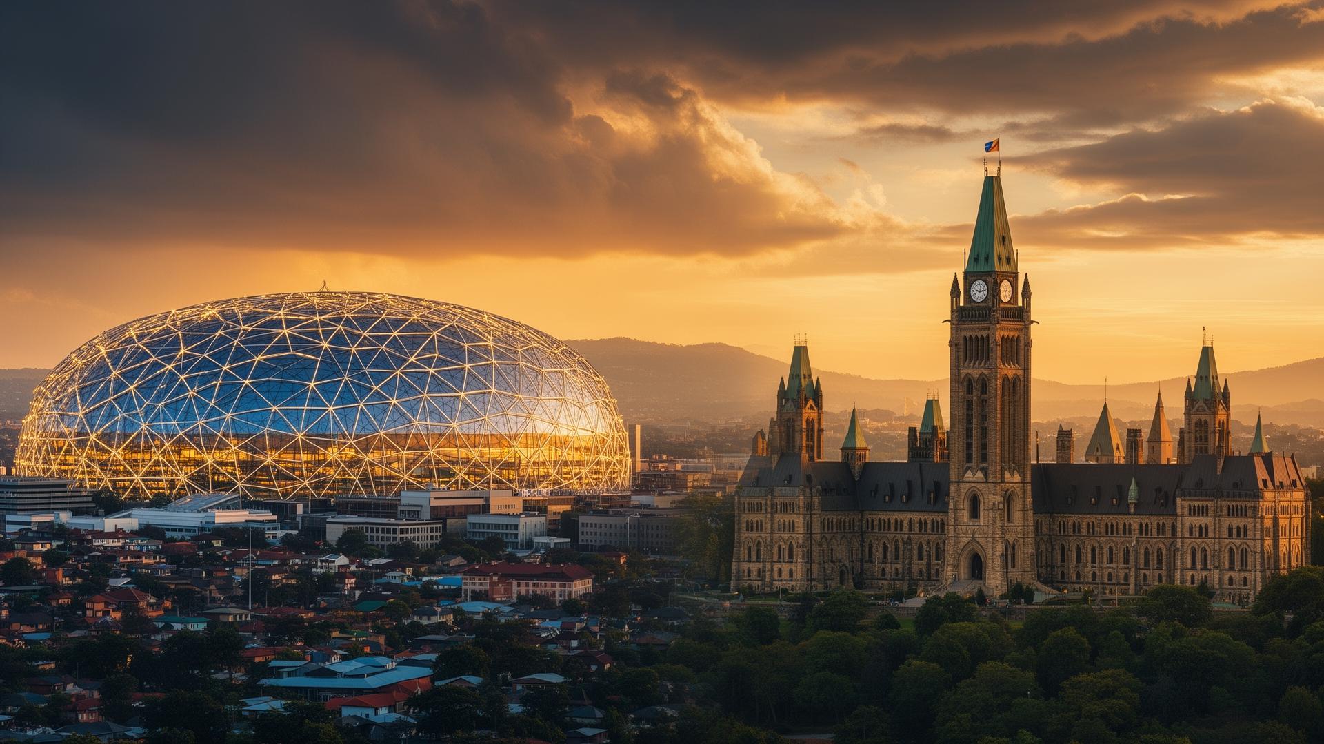 Kigali skyline blending into Ottawa Parliament Hill